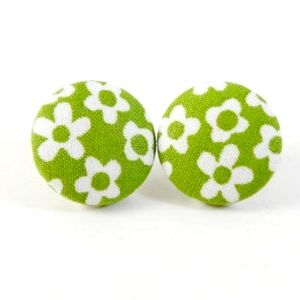 Handmade Fabric Earrings Green Floral Earrings Jewelry
